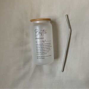 Bestie Tumbler Travel Drinking Glass w Lid + Metal Reusable Straw +Gift Box NWOT